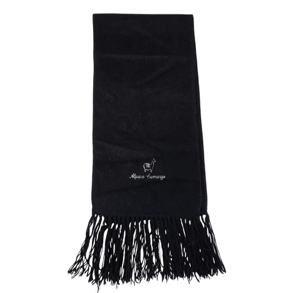 ALPACA CAMARGO alpaca wool fringed scarf in black made in Peru - Picture 1 of 8